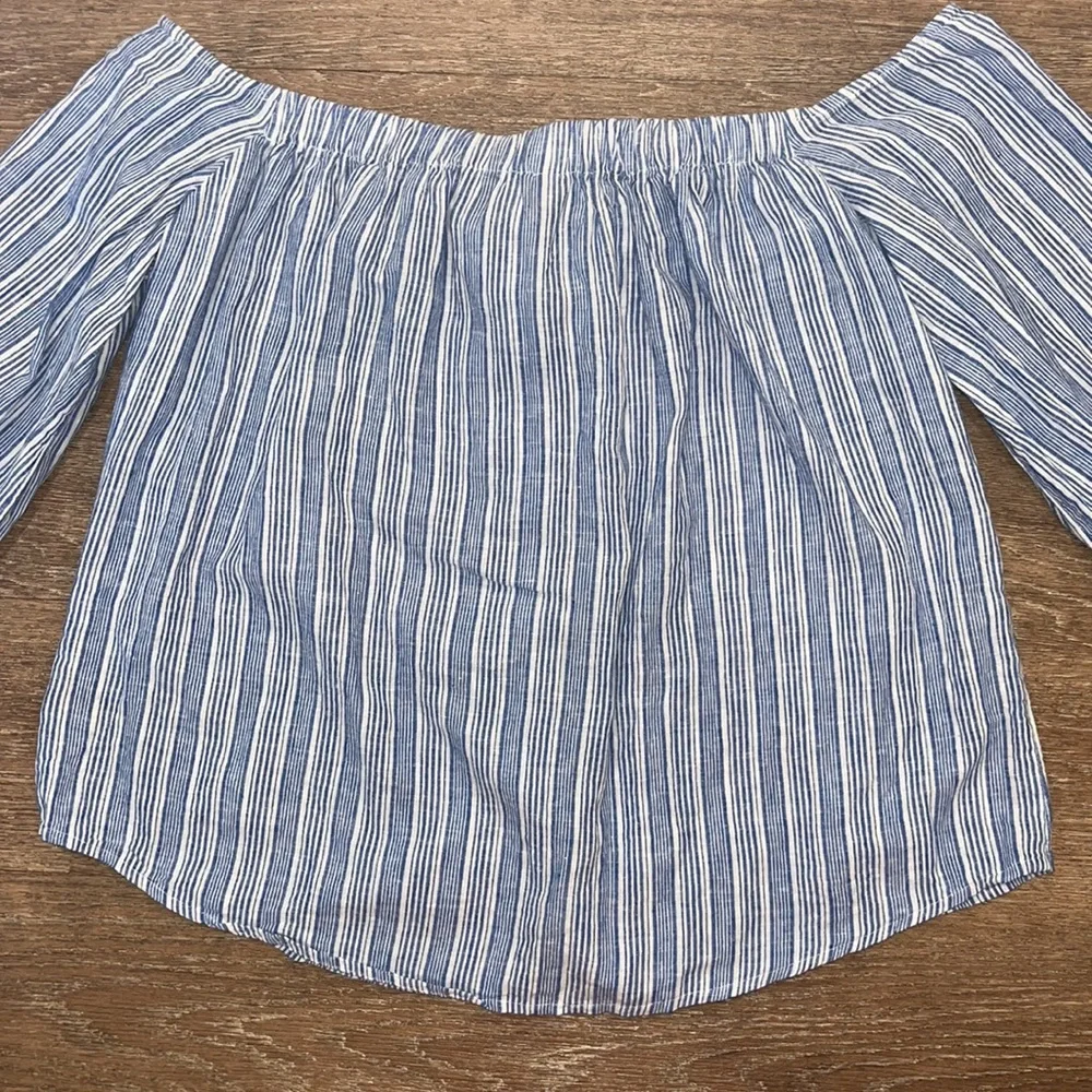 Free People Blue/White Striped Off-The-Shoulder Blouse Top - Picture 10 of 15